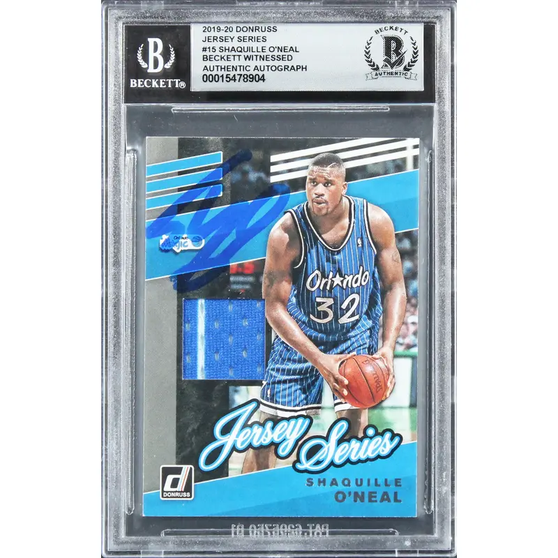 Shaquille O'Neal Signed 2019 Donruss Jersey Series #15 Card Auto 10! BAS Slabbed