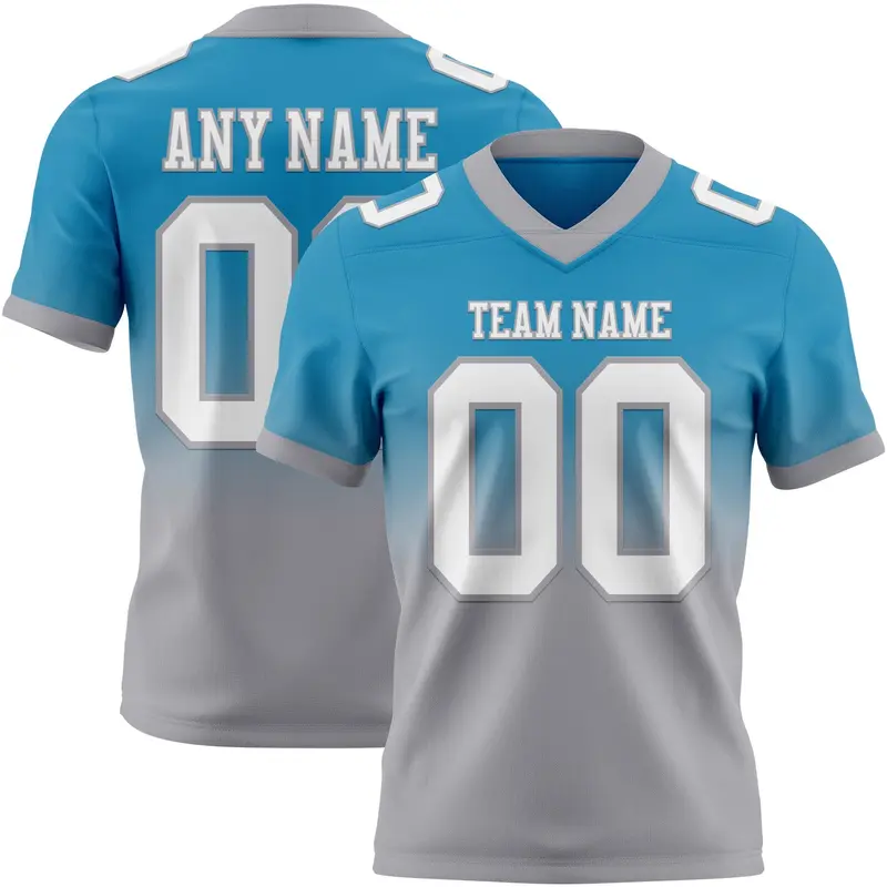 Custom Panther Blue White-Gray Mesh Authentic Fade Fashion Football Jersey