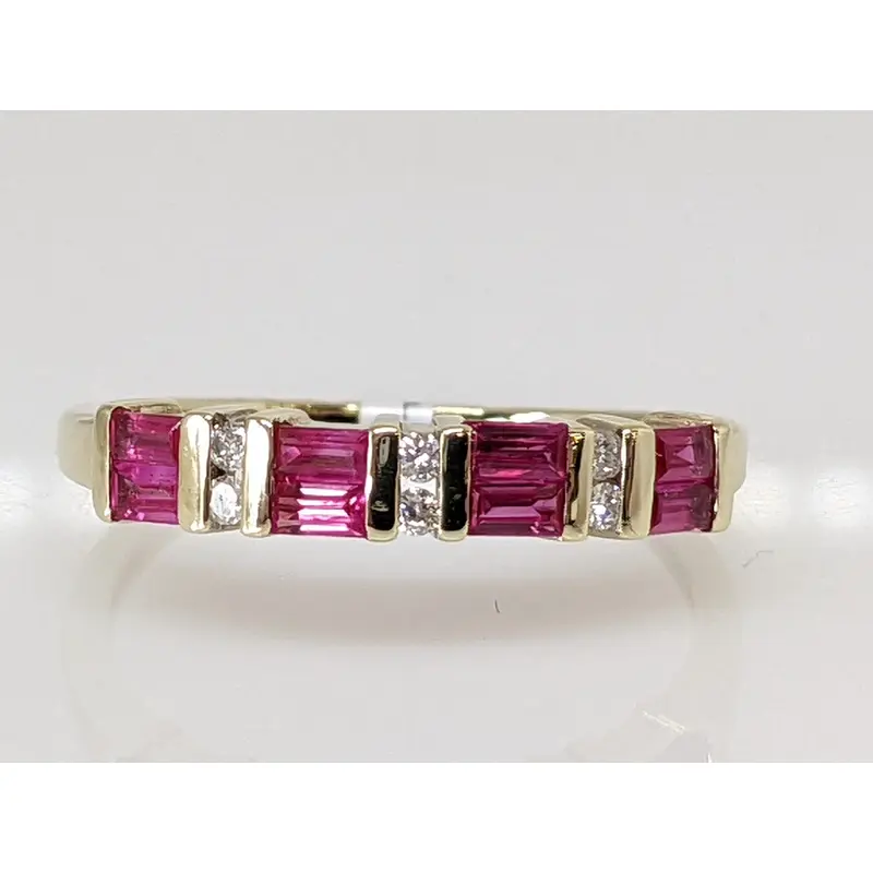 10K LAB CREATED RUBY BAGUETTE (8) 2.75X1.75 WITH .06 DIAMOND TOTAL WEIGHT