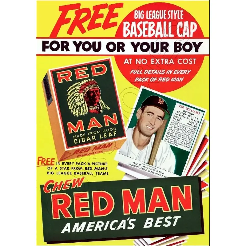 1952 Ted Williams Red Man Store Counter Standup Sign - Boston red Sox - 75
