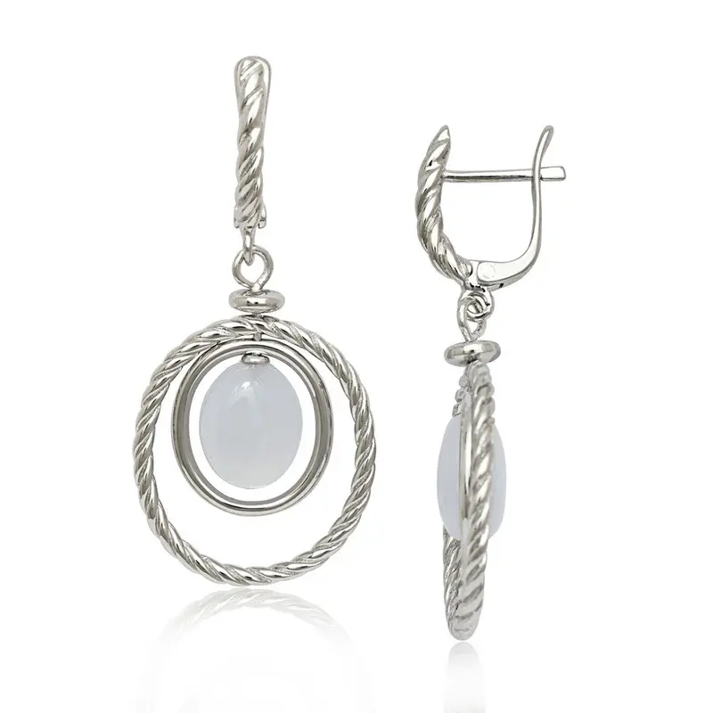 Sterling Silver Double Oval Blue Chalcedony Earrings
