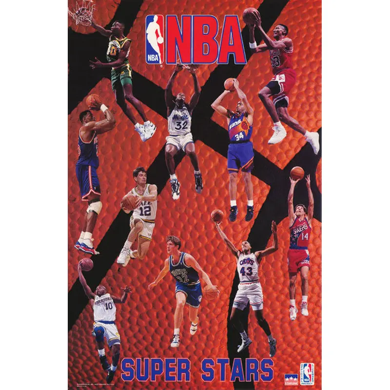 NBA Superstars 1993-94 Poster (Shaq, Ewing, Kemp, Pippen, Barkley, ++) - Starline Inc.