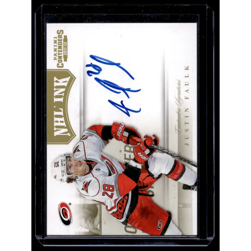 2011-12 Panini Playoff Contenders - NHL Ink - Gold - Justin Faulk #9 /25 RY