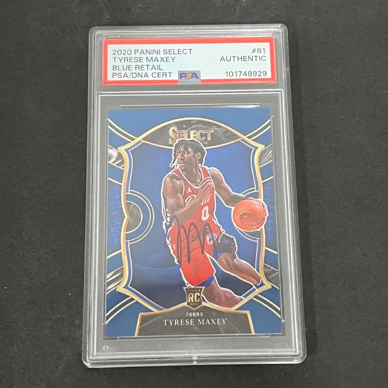 2020-21 Panini Select #81 Tyrese Maxey Signed Card AUTO PSA 76ers RC
