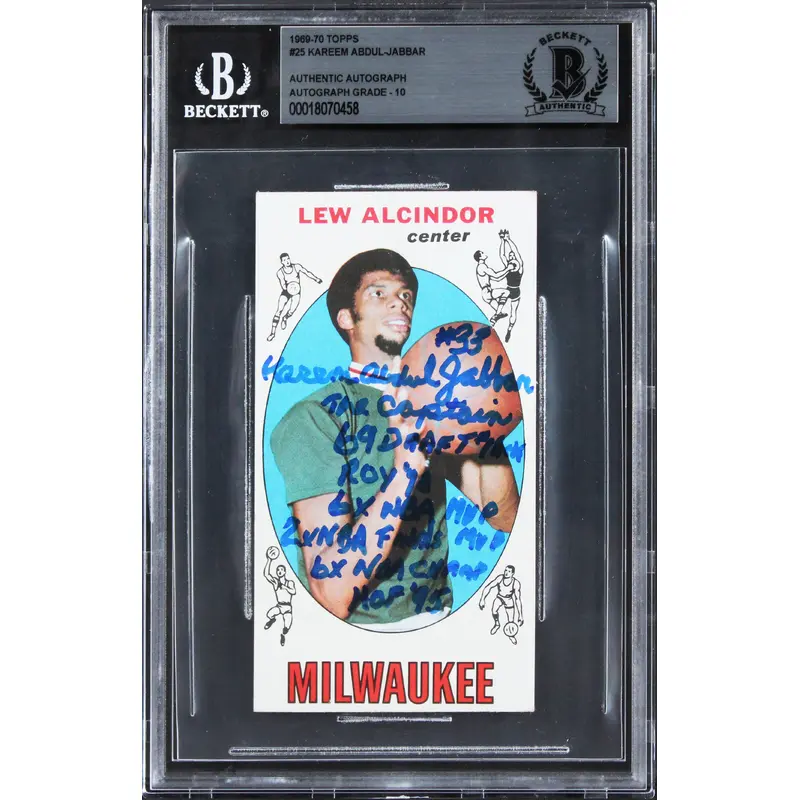 Bucks Kareem Abdul-Jabbar Signed 1969 Topps #25 Rookie Card Auto 10! BAS Slabbed