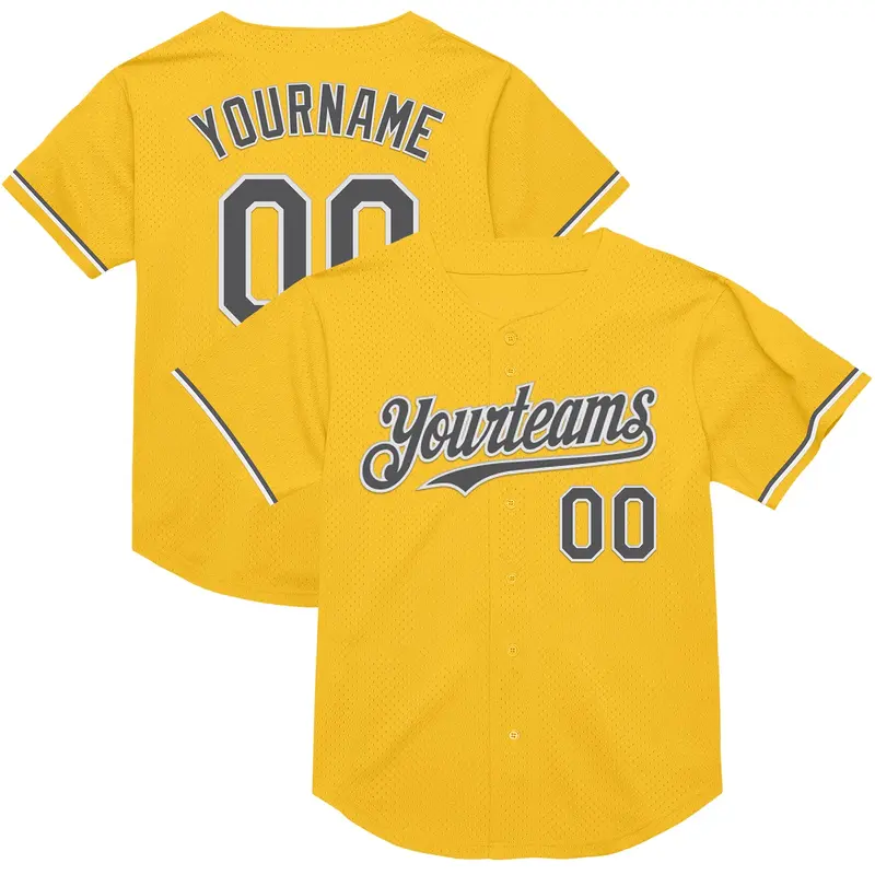 Custom Gold Steel Gray-White Mesh Authentic Throwback Baseball Jersey