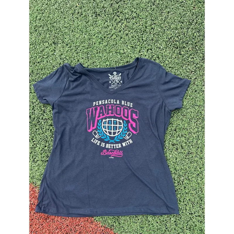 Pensacola Blue Wahoos Womens Globe V-Neck Tee