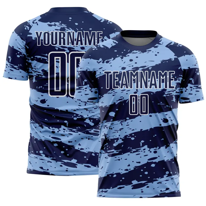 Custom Navy Light Blue-White Splash Sublimation Soccer Uniform Jersey