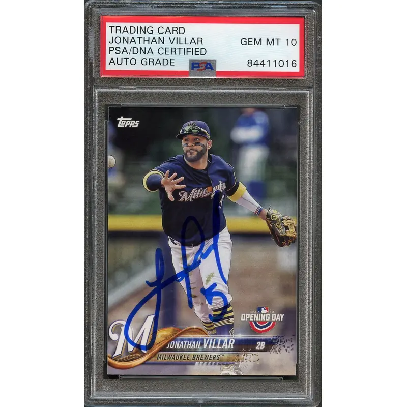 2018 Topps Opening Day #63 Jonathan Villar Signed Card Auto Grade 10 PSA Slabbed