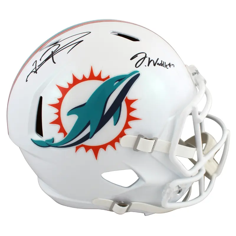 Dolphins Tua Tagovailoa & Jaylen Waddle Signed Full Size Speed Rep Helmet FAN