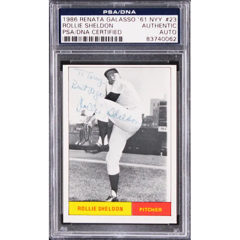 Yankees Rollie Sheldon Signed 1986 Renata Galasso '61 NYY #23 Card PSA/DNA Slab