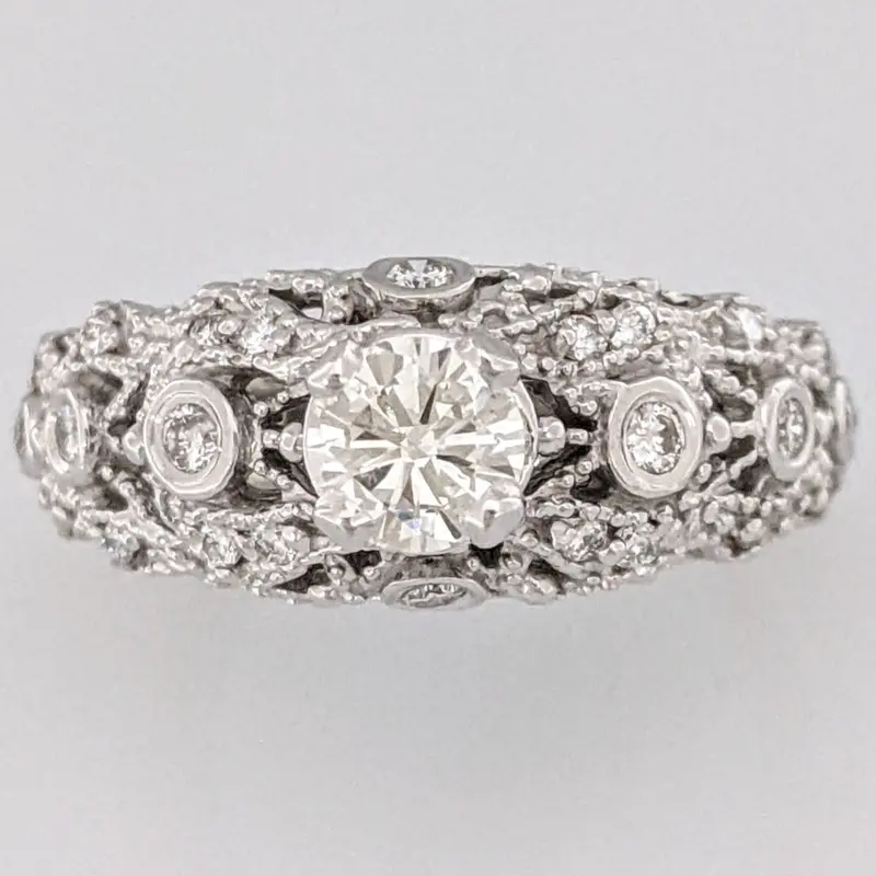 14k WHITE .93 CARAT TOTAL WEIGHT VS2 L DIAMOND ROUND (25) ESTATE RING 6.9 GRAMS
