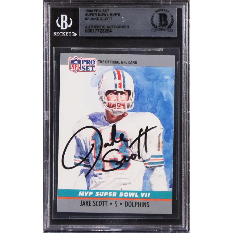 Dolphins Jake Scott Signed 1990 Pro Set Superbowl MVP'S #7 Card BAS Slabbed