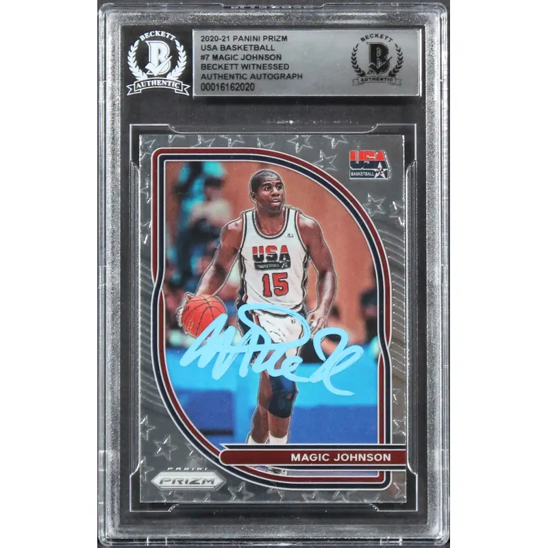 Lakers Magic Johnson Signed 2020 Panini Prizm USA Basketball #7 Card BAS Slabbed