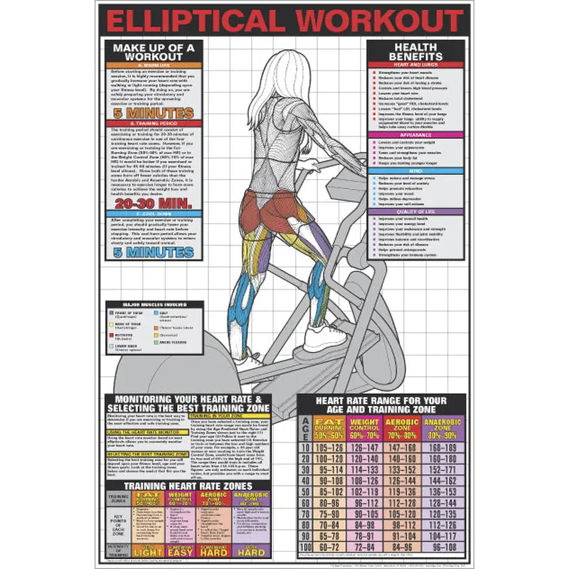 Elliptical Cross-Trainer Workout (Women's) Fitness Wall Chart Poster - Fitnus Posters