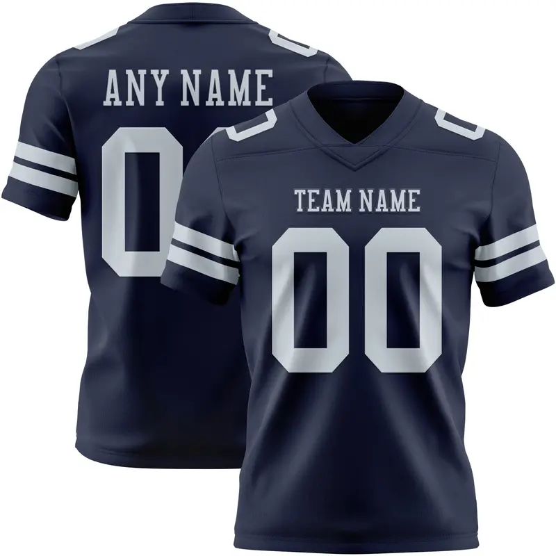 Custom Navy Silver Mesh Authentic Football Jersey