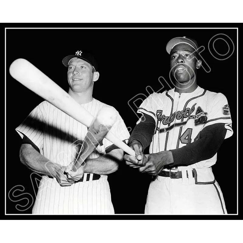 Mickey Mantle Hank Aaron 8X10 Photo - Yankees Braves - 1858