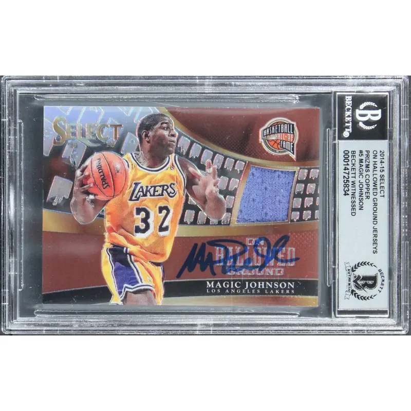 Magic Johnson Signed 2014 Select OHG Prizms Copper 5 36/49 Card Auto 10 BAS Slab