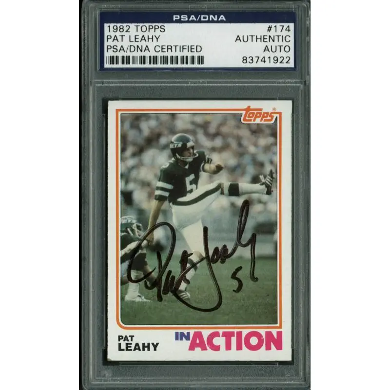 Jets Pat Leahy Authentic Signed Card 1982 Topps #174 In Black PSA/DNA Slabbed