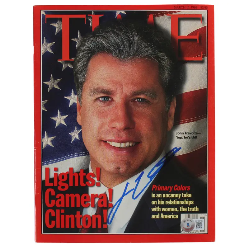 John Travolta Primary Colors Authentic Signed 1998 Time Magazine BAS #BF88150