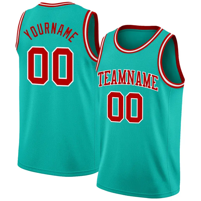 Custom Aqua Red-White Authentic Basketball Jersey
