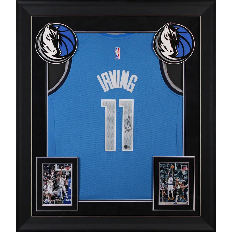 Mavericks Kyrie Irving Signed Blue Nike Swingman Framed Jersey BAS #BQ45748