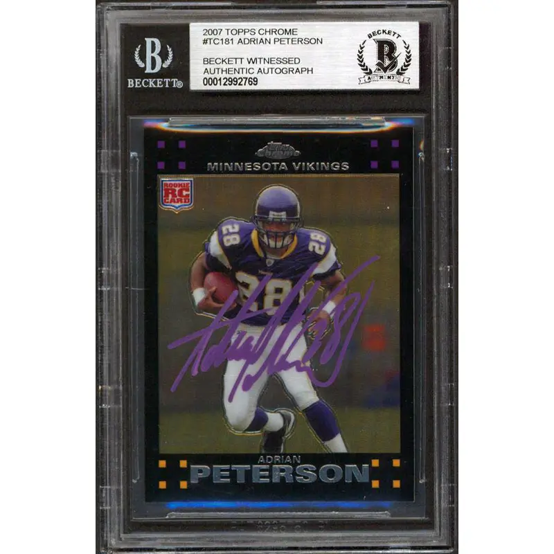 Vikings Adrian Peterson Signed 2007 Topps Chrome #TC181 Rookie Card BAS Slabbed