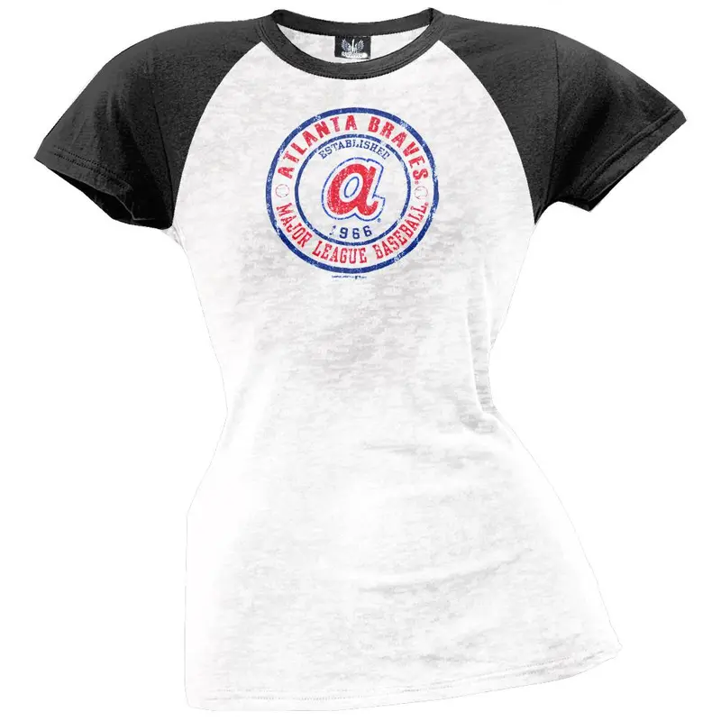 Atlanta Braves - Juniors Raglan Distressed Burnout T-Shirt