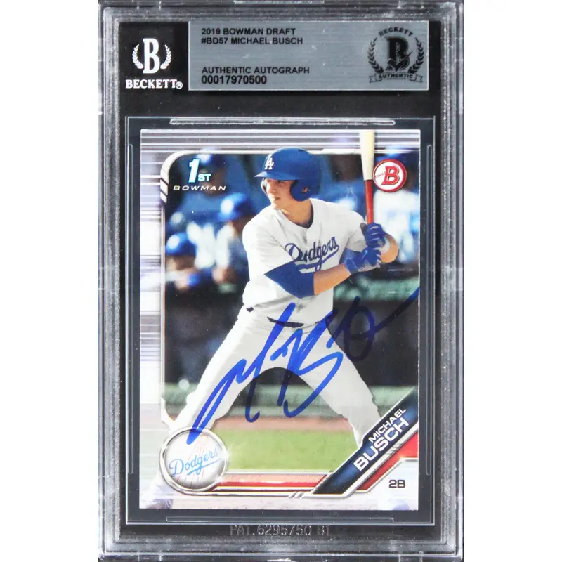 Dodgers Michael Busch Authentic Signed 2019 Bowman Draft #BD57 Card BAS Slabbed