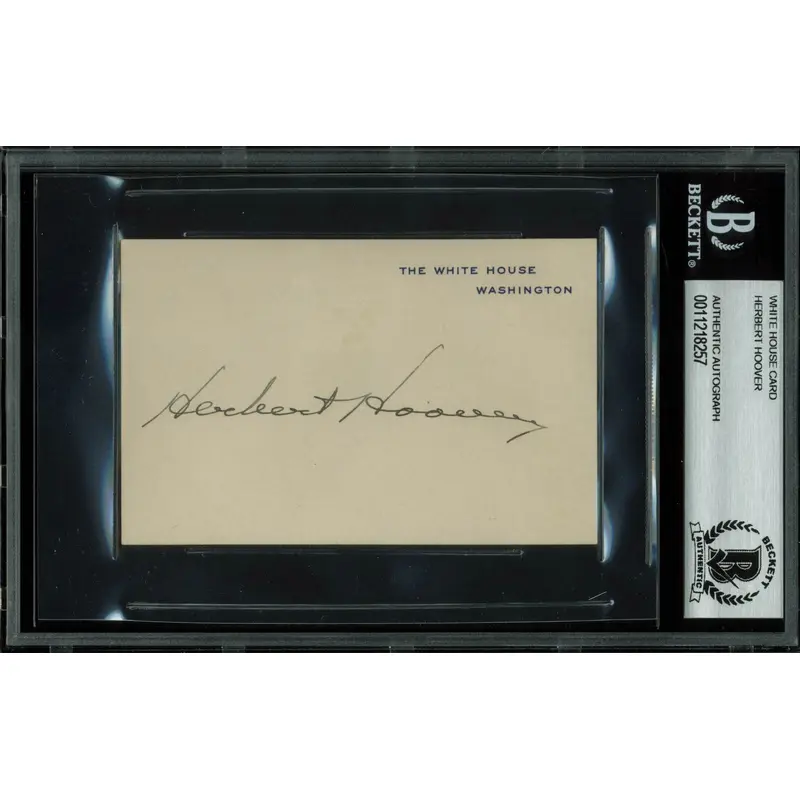 Herbert Hoover Authentic Signed 3x4.25 White House Card Autographed BAS Slabbed