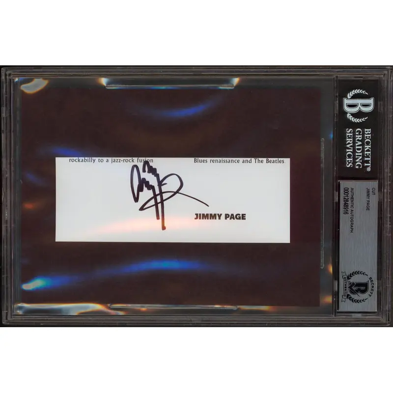 Jimmy Page Led Zeppelin Signed 2x5.5 Cut Signature Auto Graded Mint 9! BAS Slab