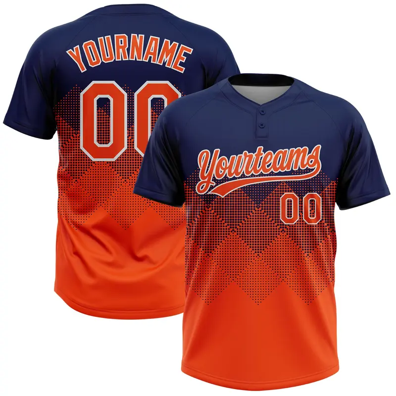 Custom Navy Orange-White 3D Gradient Square Shape Two-Button Unisex Softball Jersey