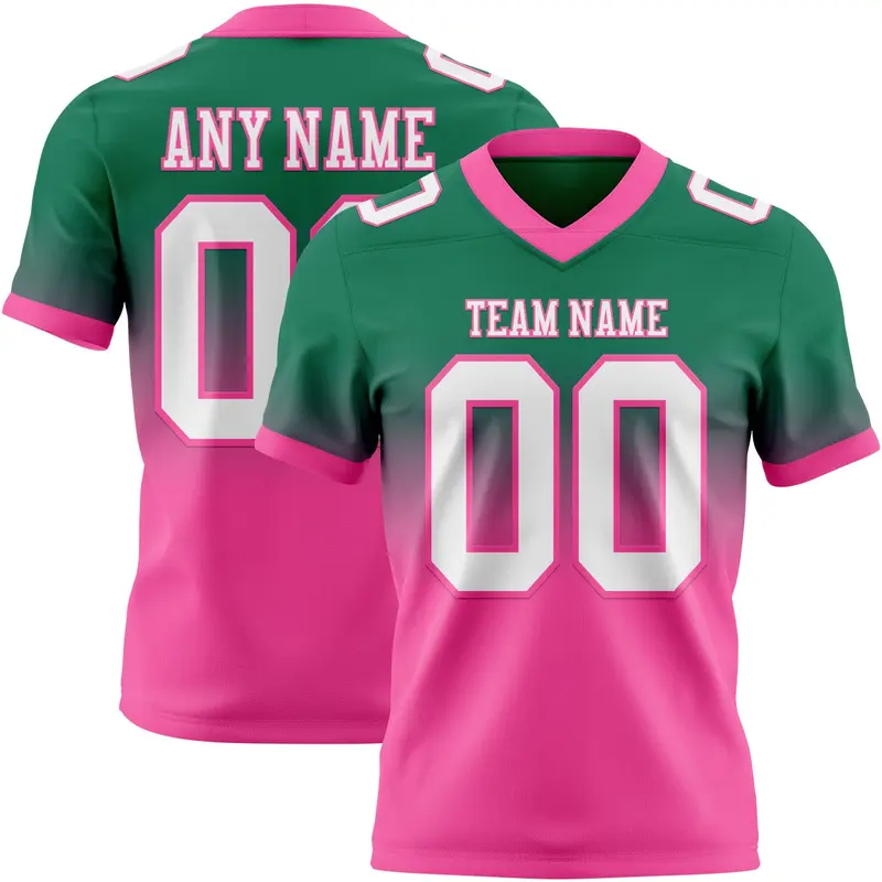 Custom Kelly Green White-Pink Mesh Authentic Fade Fashion Football Jersey
