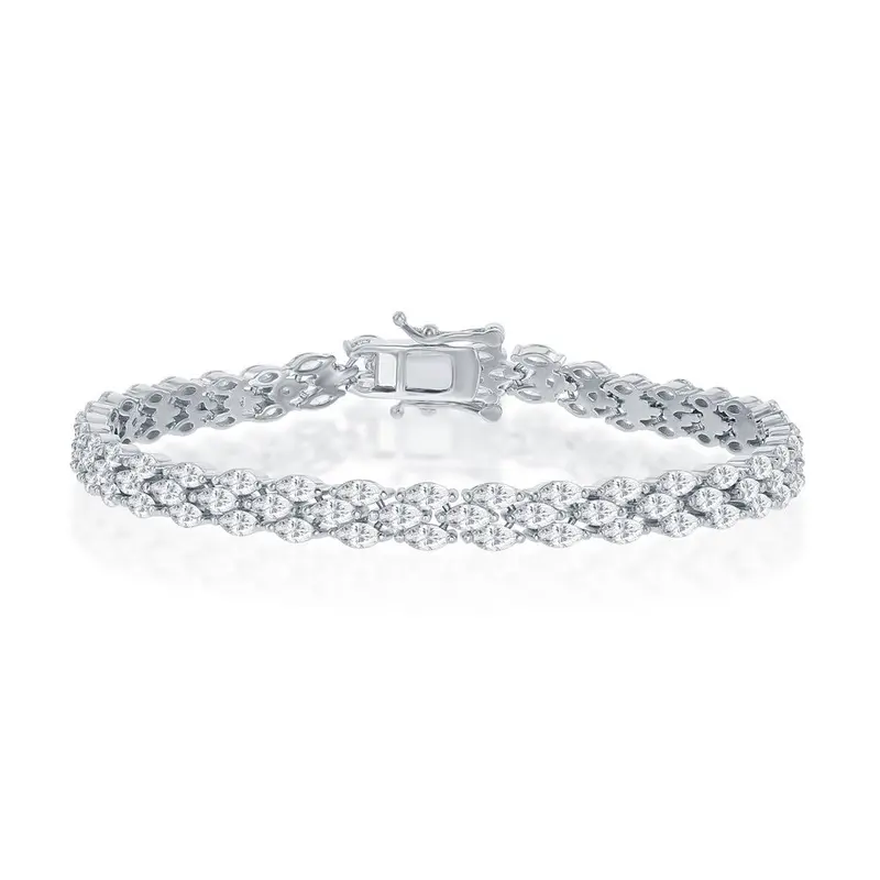 Sterling Silver, Triple Row Marquise-Shaped CZ Tennis Bracelet
