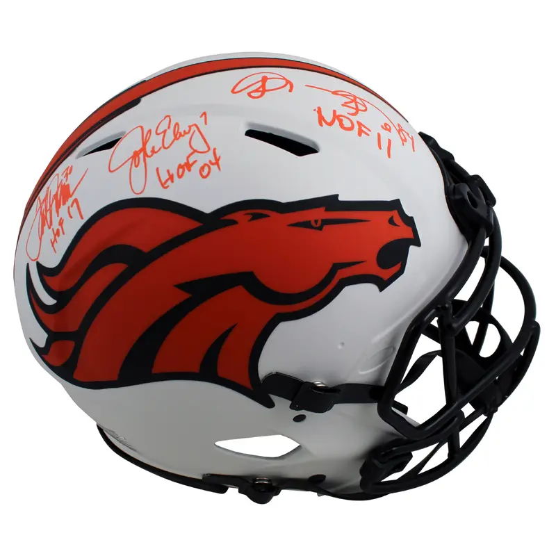 Broncos (3) Elway, Sharpe, & Davis Signed Lunar F/S Speed Proline Helmet BAS Wit