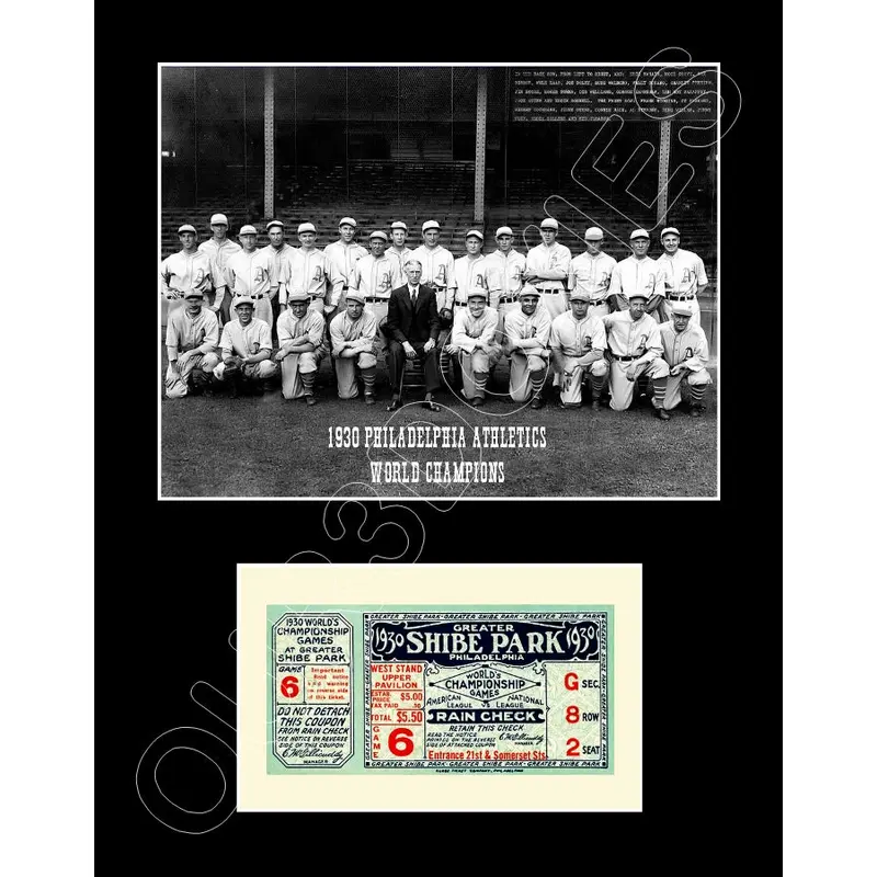 1930 Athletics A's World Series Ticket Stub Matted Photo Display 11X14 - 2116