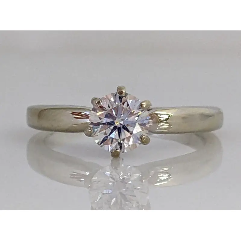 14K WHITE .65 CARAT TOTAL SI2 H DIAMOND ROUND ESTATE SOLTAIRE RING 3.4 GRAMS