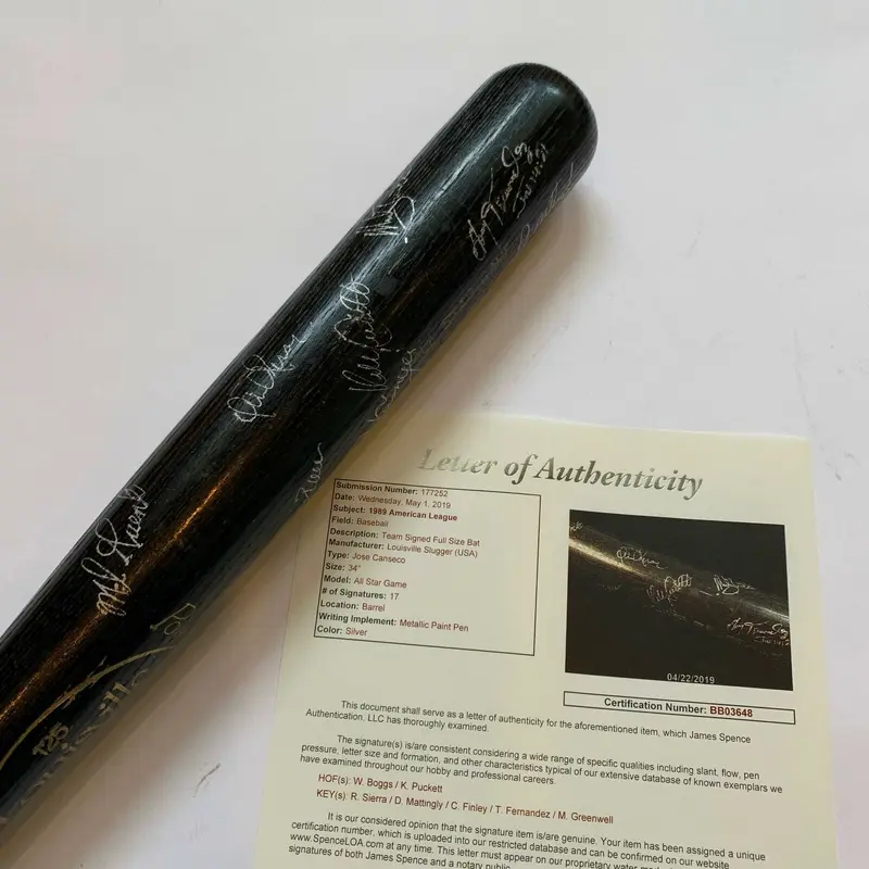 1991 All Star Game Team Signed Bat Kirby Puckett Don Mattingly Wade Boggs JSA