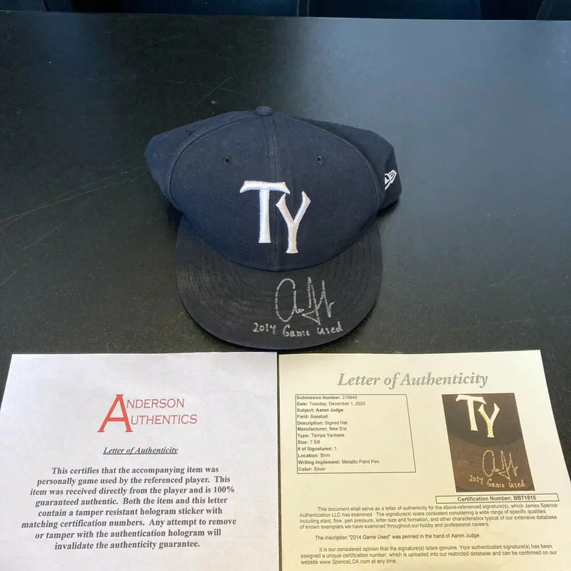 Aaron Judge Pre Rookie 2014 Game Used Signed NY Yankees Minor League Hat JSA COA
