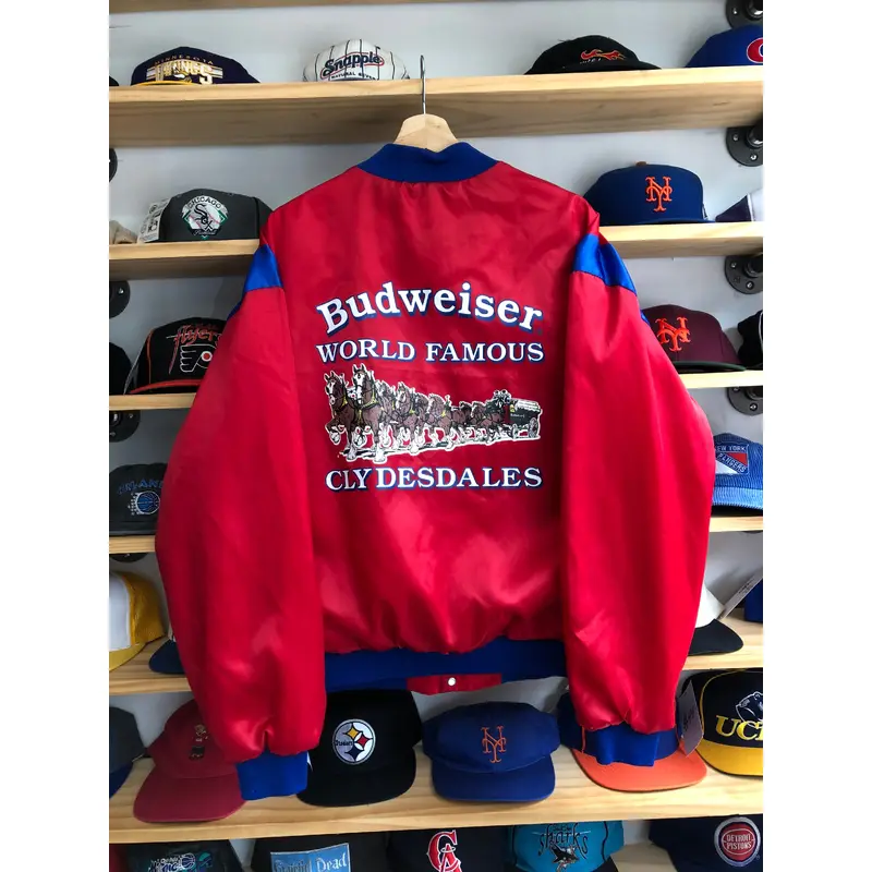 Vintage Budweiser Clydesdales Beer Satin Bomber Jacket Size XL