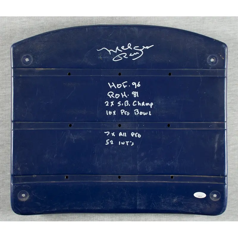 Mel Renfro Signed Heavily Inscribed Stats Texas Stadium Game Used Seat Back JSA