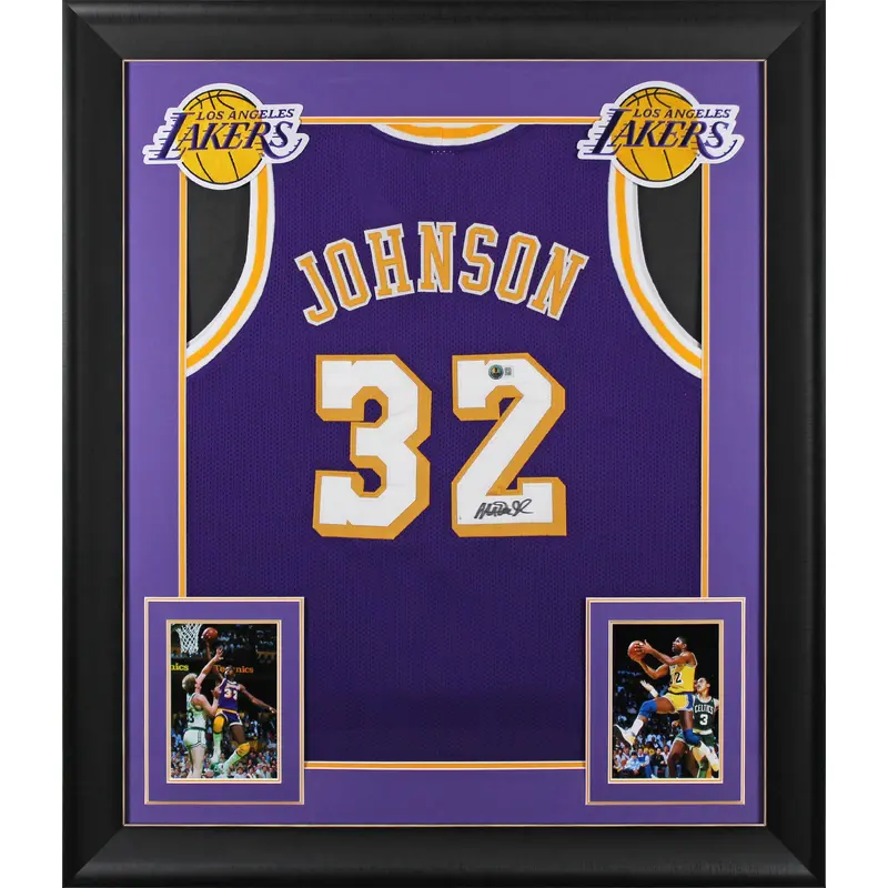 Magic Johnson Authentic Signed Purple Pro Style Framed Jersey BAS Witnessed 2