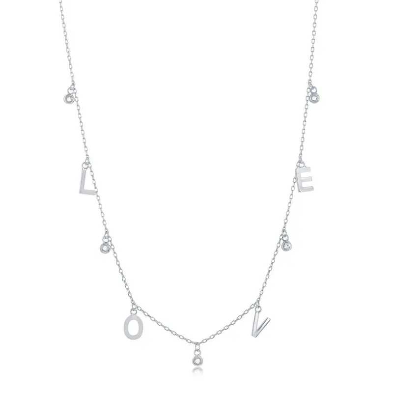 Sterling Silver 'LOVE' & CZ Charms Necklace