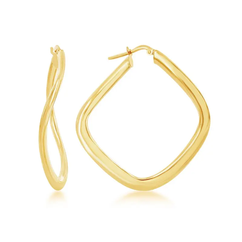 Sterling Silver Twisted Diamond-Shaped Earrings - Gold Plated