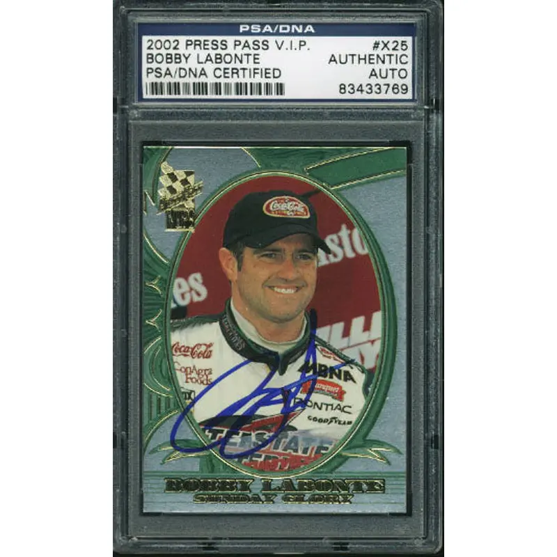 Bobby Labonte Nascar Authentic Signed Card 2002 Press Pass Vip #X25 PSA Slabbed