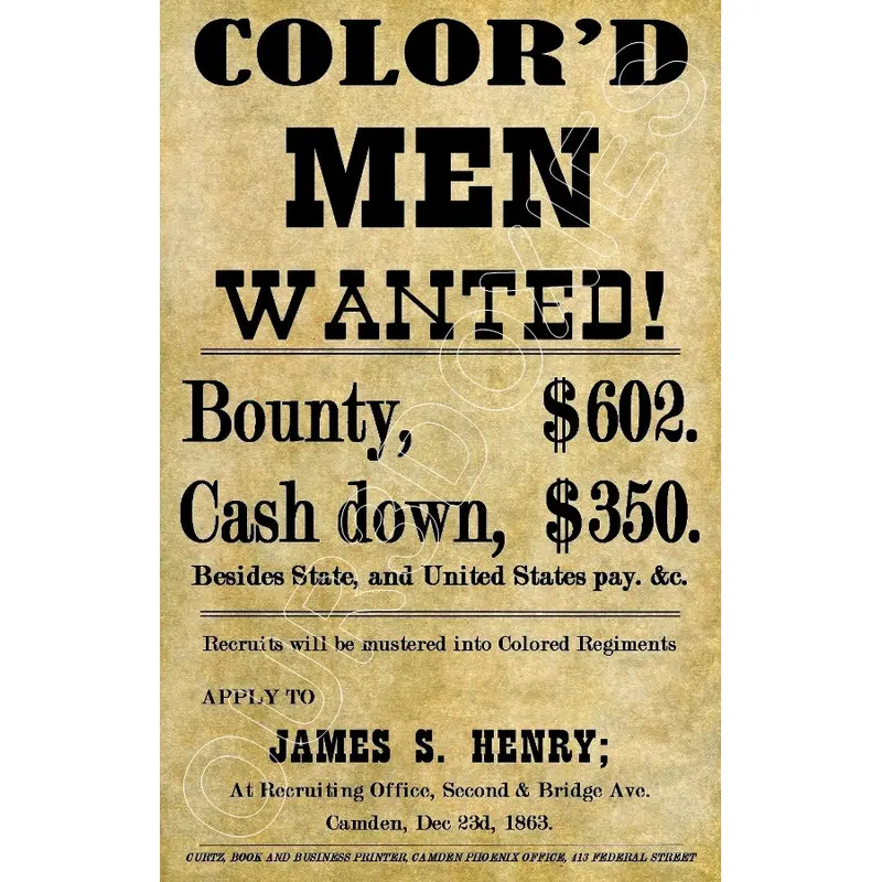 1863 Union Civil War Poster 11X17 - Colored Men - 3081