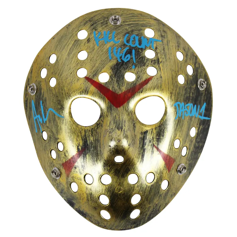 Ari Lehman Friday The 13th "146 Kill Count" Signed Gold Jason Mask BAS #BH057840