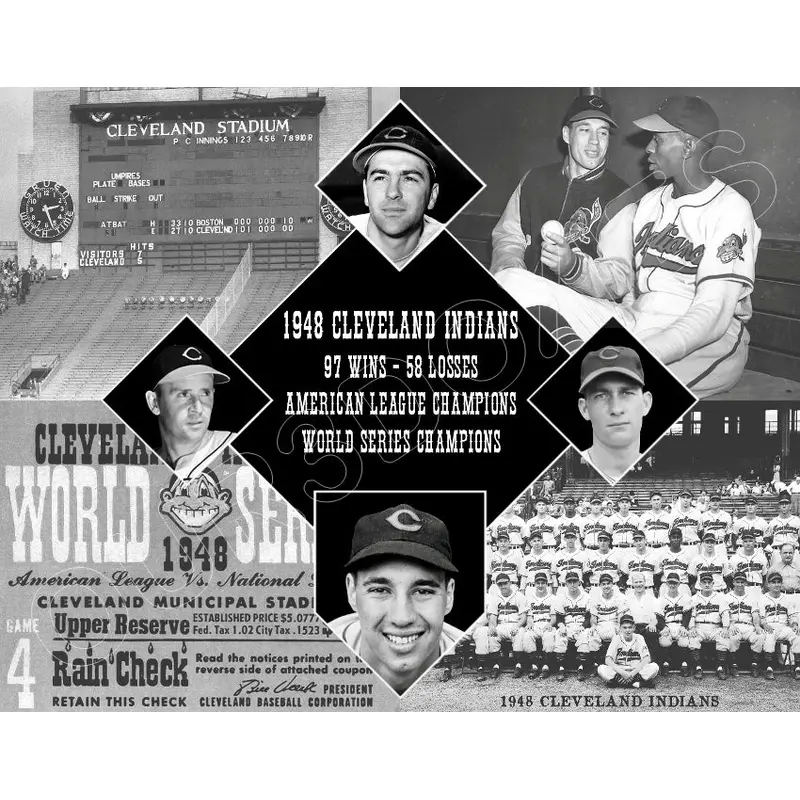1948 Cleveland Indians Diamond 11X14 Photo - Feller Paige Boudreau Doby - 2151
