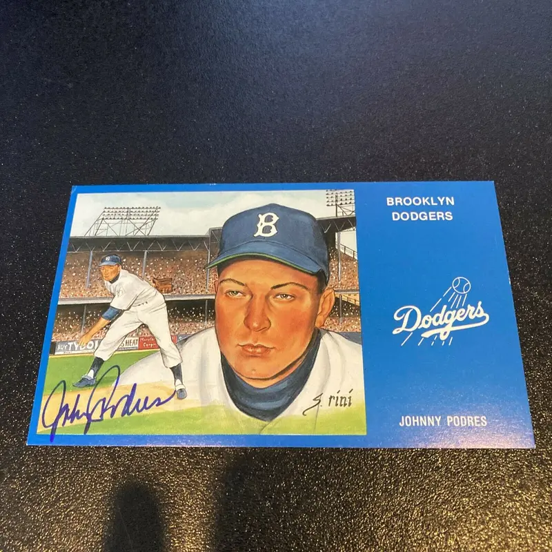 Johnny Podres Signed Autographed Vintage Brooklyn Dodgers Postcard