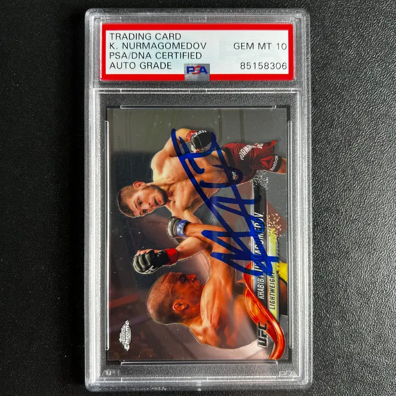 2019 UFC Topps Chrome #15 Khabib Nurmagomedov Signed Card AUTO 10 PSA Slabbed